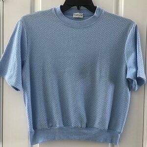 BonWorth Womens Light Blue Ribbed Short Sleeve Knit Top